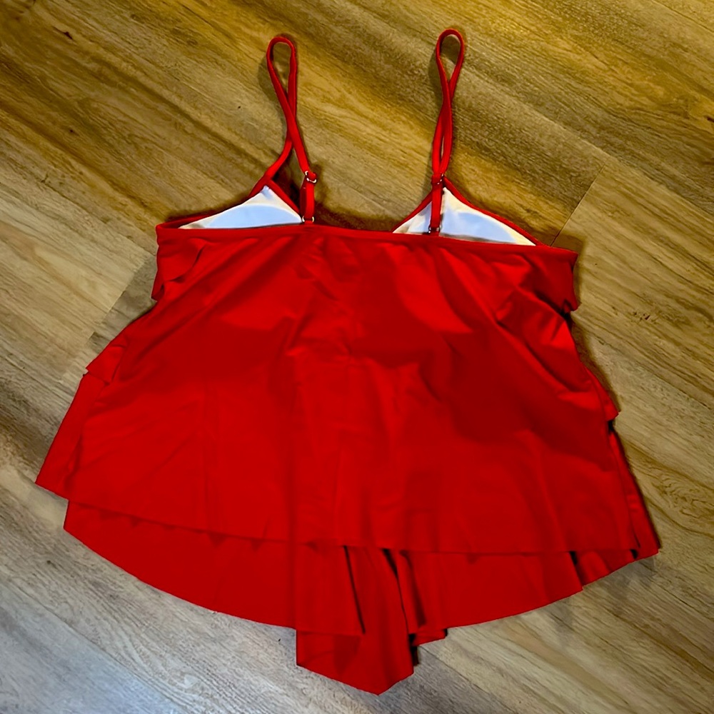 Red Women's Ruffled Top - Picture 2 of 7